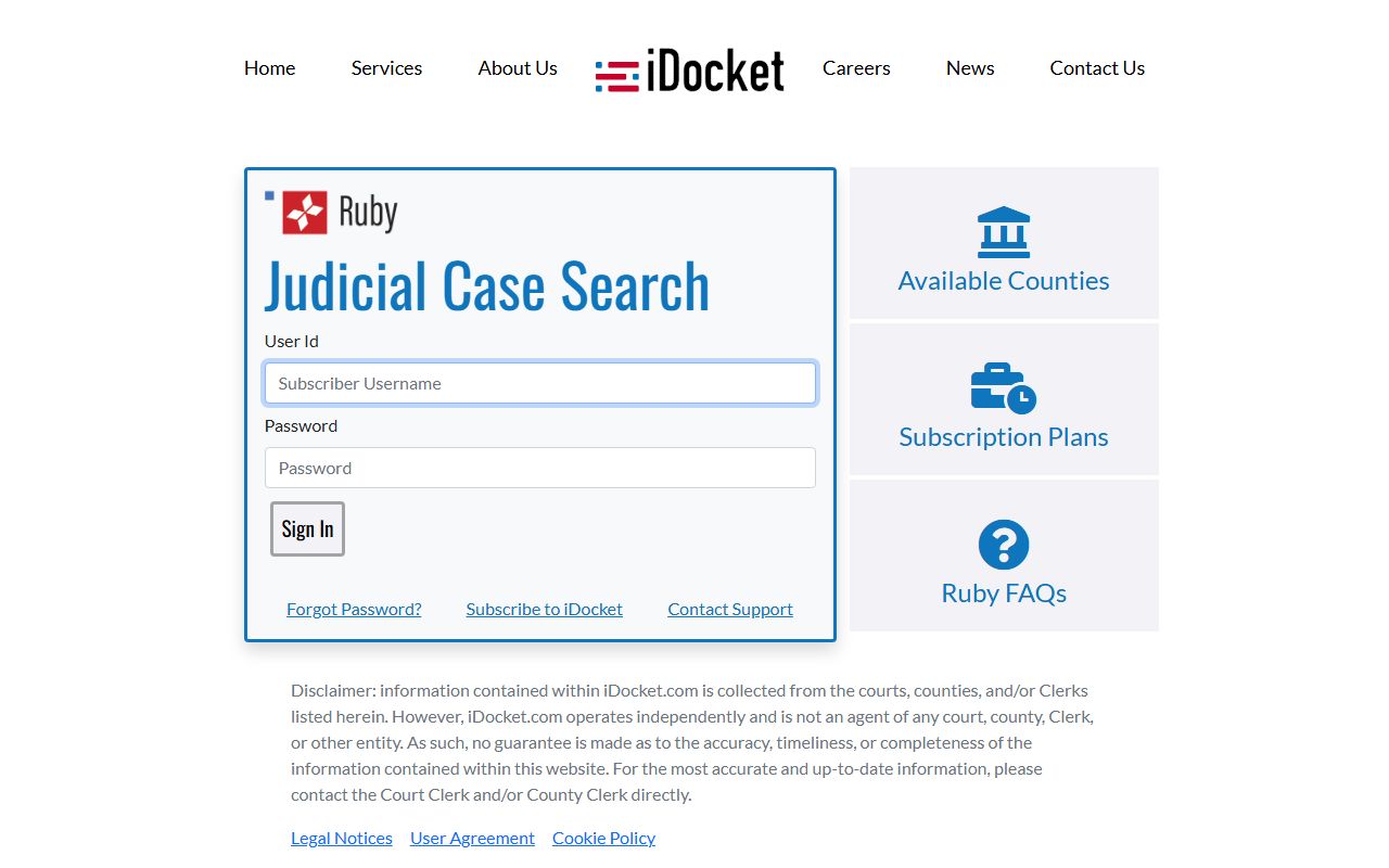 King County court records after arrest iDocket login page