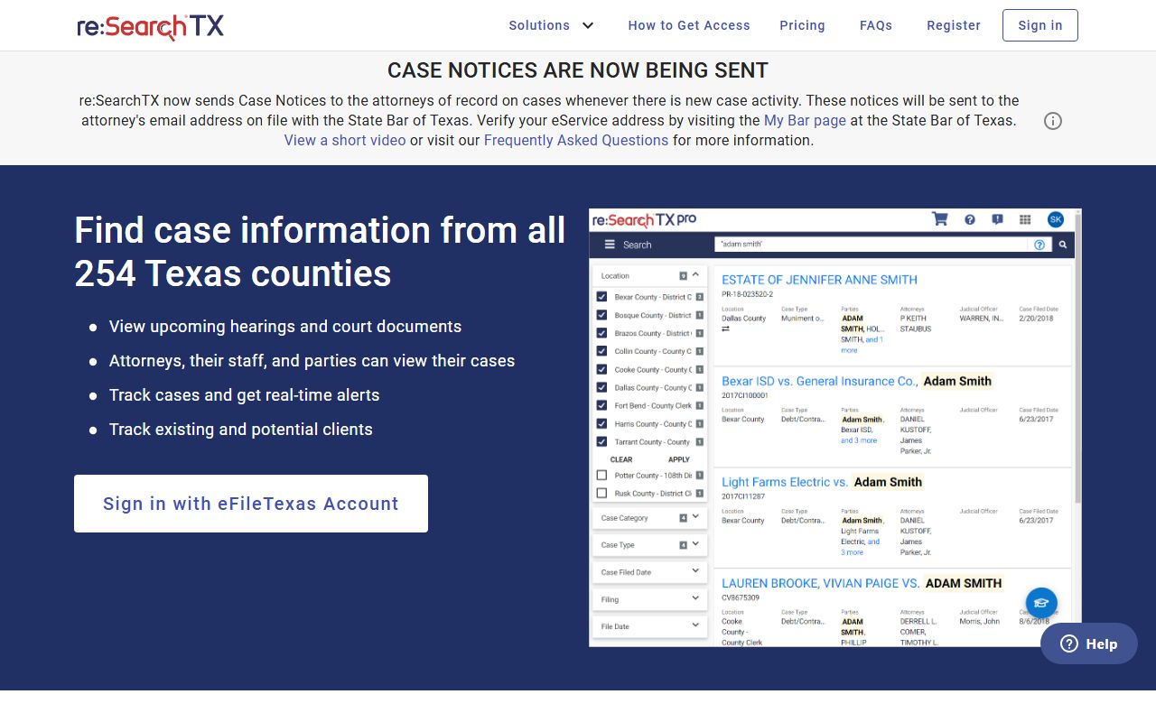 King County court records after arrest reSearchTX statewide portal