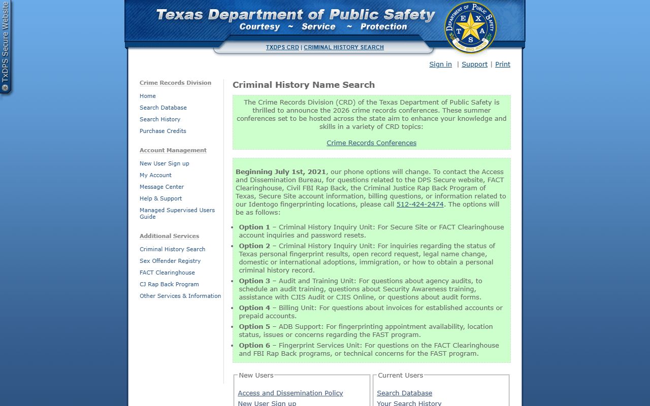 King County court records after arrest TxDPS criminal history search